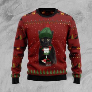 Black Cat Coffee Gifts Christmas Ugly Sweater