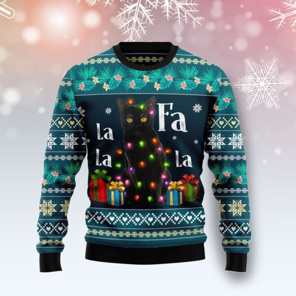 Black Cat Falalala Gifts Christmas Ugly Sweater