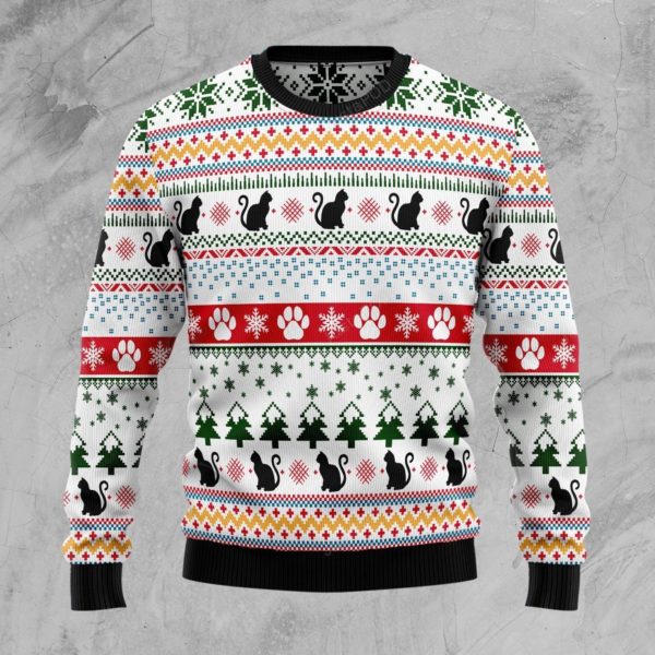 Black Cat Pattern Christmas Ugly Sweater