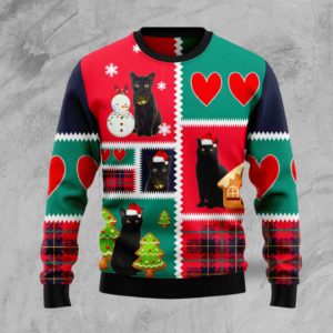 Black Cat Pattern Gifts Christmas Ugly Sweater