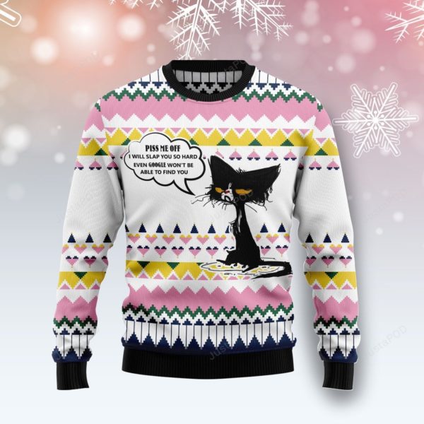 Black Cat Piss Me Off Christmas Ugly Sweater