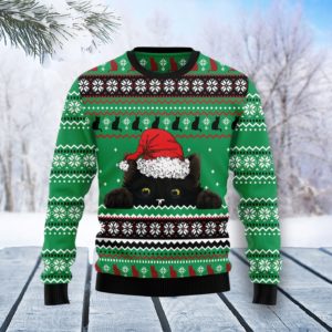 Black Cat Santa Christmas Ugly Sweater