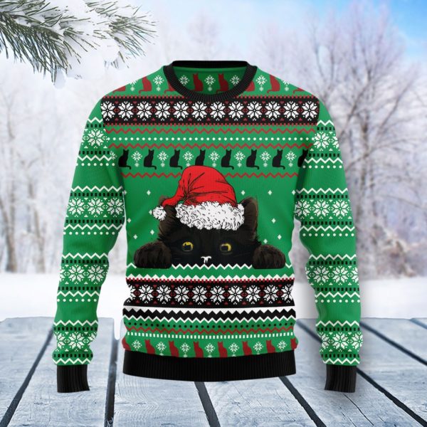 Black Cat Santa Christmas Ugly Sweater