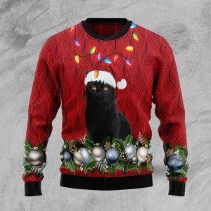 Black Cat Santa Christmas Ugly Sweater