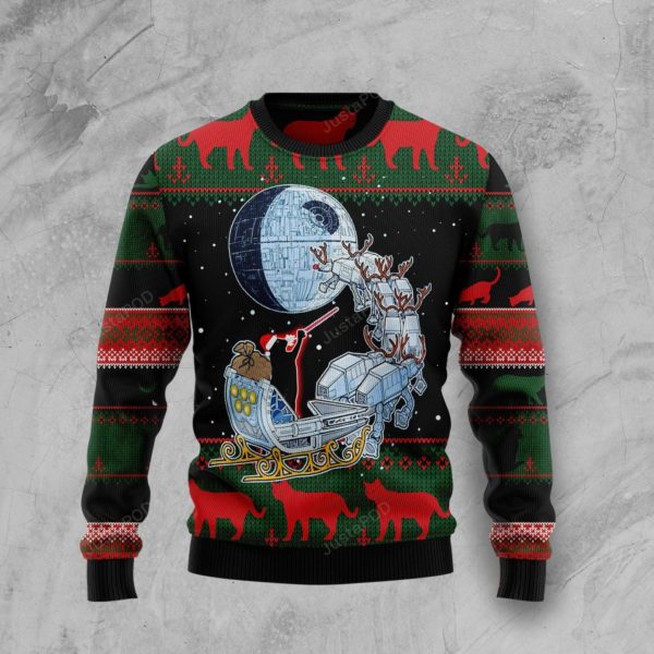 Black Cat Sleigh To Death Star Christmas Ugly Sweater