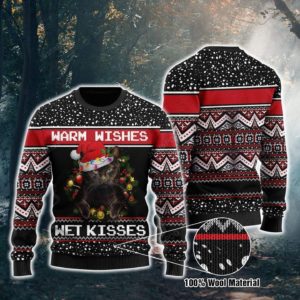 Black Cats Warm Wishes Wet Kisses Christmas Ugly Sweater