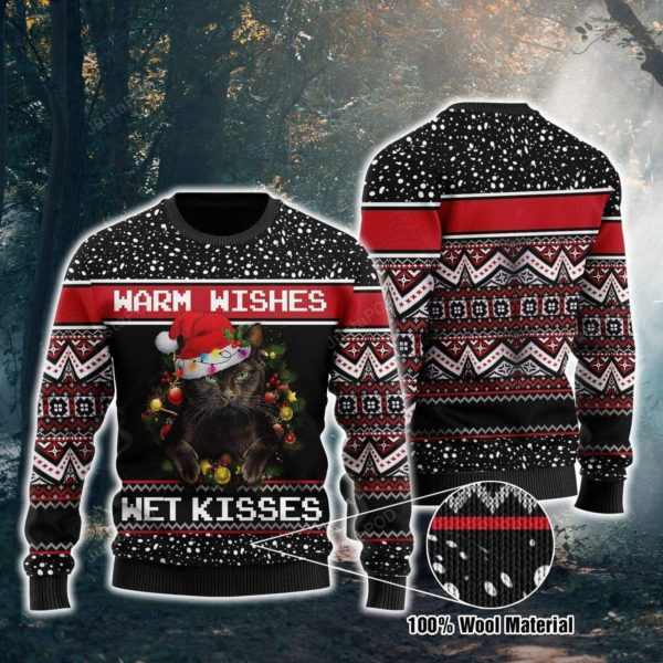 Black Cats Warm Wishes Wet Kisses Christmas Ugly Sweater
