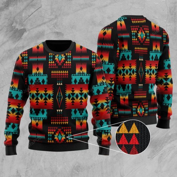 Black Native Tribal Pattern Christmas Ugly Sweater