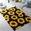 Black Sunflower Pattern Living Room Carpet Rug Home Decor
