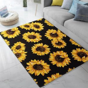 Black Sunflower Pattern Living Room Carpet Rug Home Decor