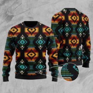 Black Tribal Pattern Christmas Ugly Sweater