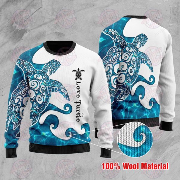 Blue Sea Turtle Christmas Ugly Sweater