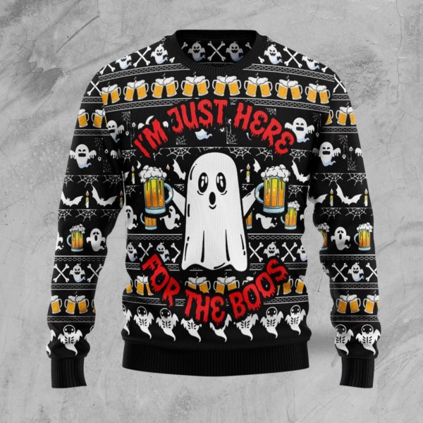 Boo Beer I’m Just Here For The Boos Christmas Ugly Sweater
