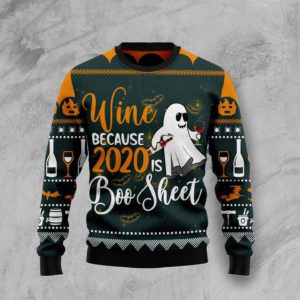 Boo Wine Halloween Christmas Ugly Sweater
