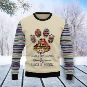 Book And Dogs Christmas Ugly Sweater