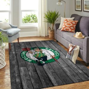 Boston Celtics NBA Team Logo Grey Wooden Style Nice Gift Living Room Carpet Rug Home Decor
