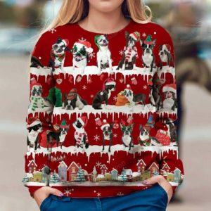 Boston Terrier Dog Snow Christmas Ugly Sweater