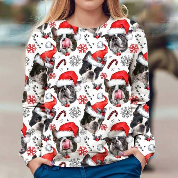 Boston Terrier Santa Christmas Ugly Sweater
