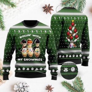 Bowling Rolling With My Snowmies Green Christmas Ugly Sweater