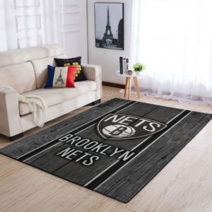 Brooklyn Nets NBA Team Logo Wooden Style Nice Black And White Living Room Carpet Rug Home Decor