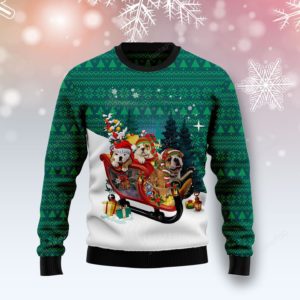 Bulldog Sleigh Drive Christmas Ugly Sweater