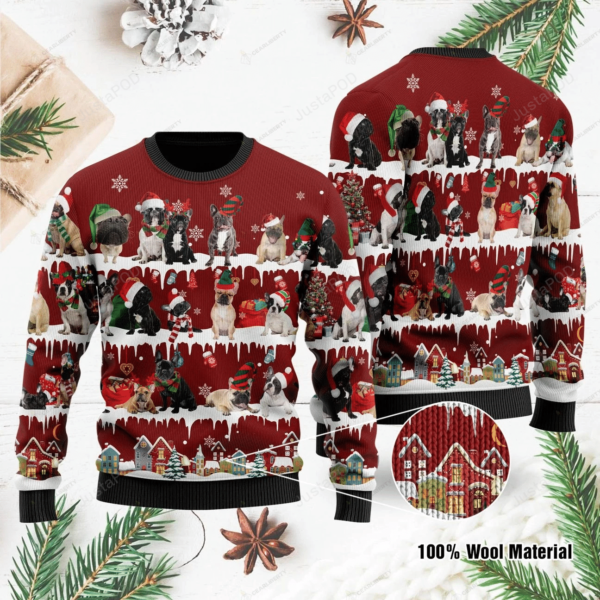 Bulldog Snow Christmas Ugly Sweater