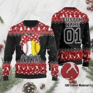 Busy Raising Ballers Softball And Baseball Christmas Ugly Sweater