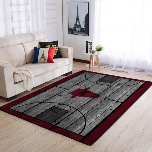 Chicago Bulls Team Logo Grey Wooden Style Nice Gift NBA Living Room Carpet Rug Home Decor