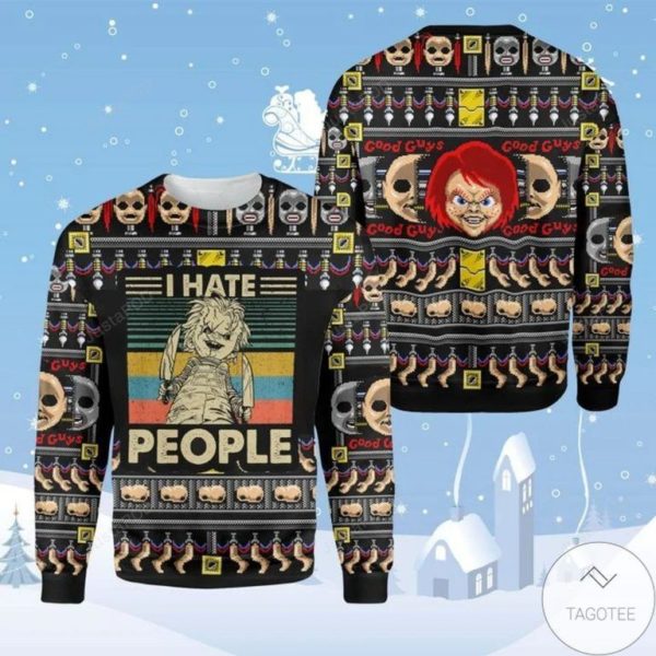 Chucky I Hate People Horror Doll Christmas Ugly Sweater