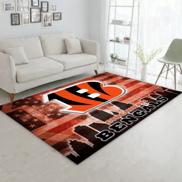 Cincinnati Bengals NFL With Flag USA Living Room Carpet Rug Home Decor Cincinnati Bengals NFL With Flag USA Living Room Carpet Rug Home Decor