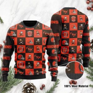 Cleveland Browns Logo Checkered Flannel Design Christmas Ugly Sweater