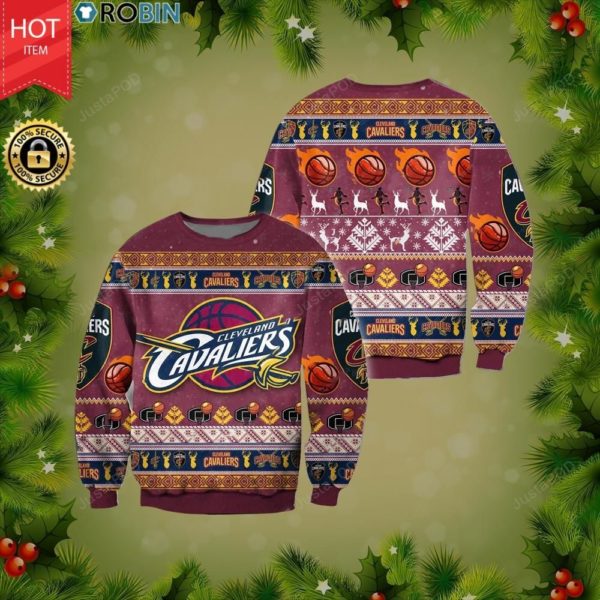 Cleveland Cavaliers Logo Basketball Christmas Ugly Sweater