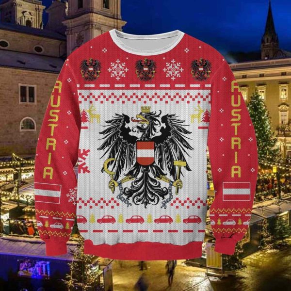 Coat of arms of Austria Red Christmas Ugly Sweater