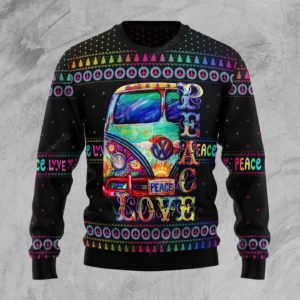 Colorful Hippie Peace Love Christmas Ugly Sweater