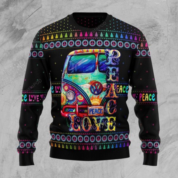 Colorful Hippie Peace Love Christmas Ugly Sweater