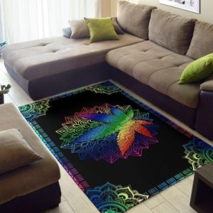 Colorful Rainbow Hippie Weed Mandala Living Room Carpet Rug Home Decor