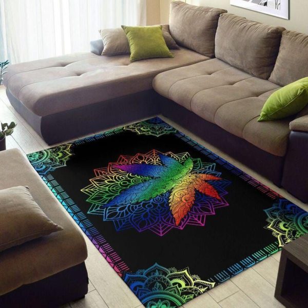 Colorful Rainbow Hippie Weed Mandala Living Room Carpet Rug Home Decor