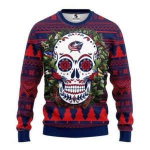 Columbus Blue Jackets Skull Flower Christmas Ugly Sweater