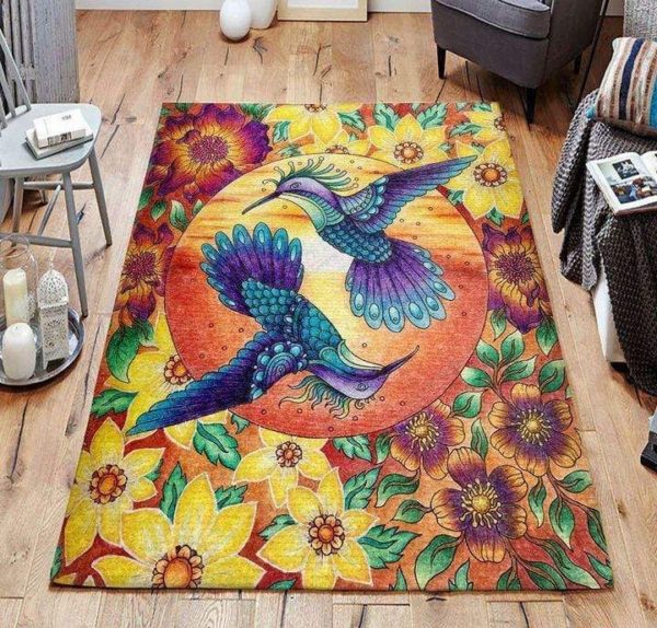 Couple Hummingbird With Flower Living Room Carpet Rug Home Decor