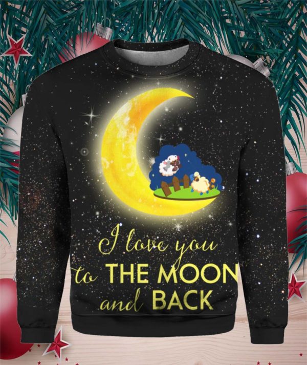 Cute Sheep I Love You To The Moon And Back Christmas Ugly Sweater