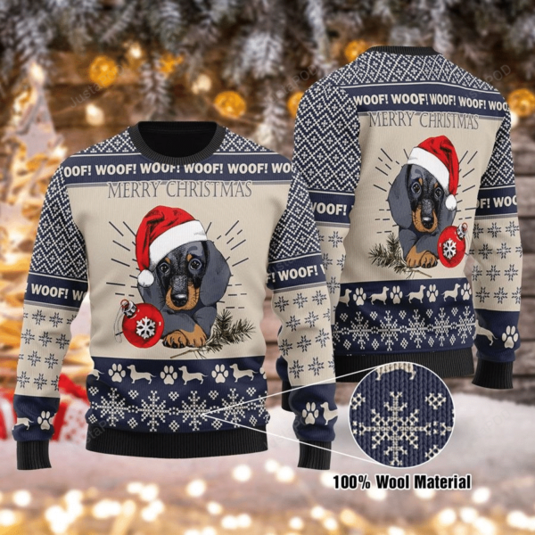 Dachshund Dog Santa Ball Christmas Ugly Sweater