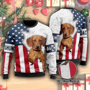 Dachshund Dog USA Flag Christmas Ugly Sweater
