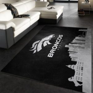 Denver Broncos Black And White NFL Living Room Carpet Rug Home Decor
