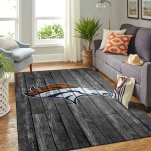 Denver Broncos NFL Team Logo Grey Wooden Style Nice Gift Living Room Carpet Rug Home Decor