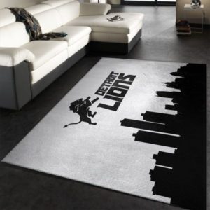 Detroit Lions Black And White NFL Living Room Carpet Rug Home Decor
