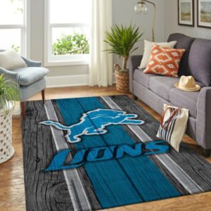 Detroit Lions NFL Team Logo Wooden Style Nice Gift Living Room Carpet Rug Home Decor