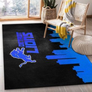 Detroit Lions Skyline NFL Living Room Carpet Rug Home Decor