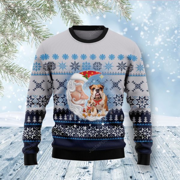 English Bulldog Love Santa Moon Christmas Ugly Sweater