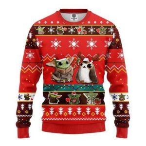 Funny Baby Yoda Santa And Frog Christmas Ugly Sweater