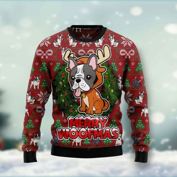 Funny Bulldog Reindeer Christmas Ugly Sweater
